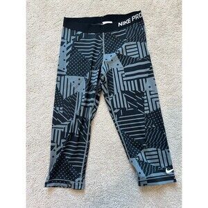 Nike Pro Dri Fit Leggings Women’s Large Grey Fitted Capri Athletic Gym Running